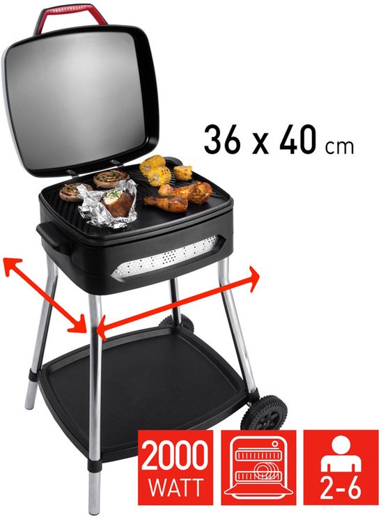 FRITEL Grill BBQ 3278 – Elektrischer Grill / Tischgrill – Große Grillfläche: 40 x 36 cm – 2000 W – Abnehmbare Grillplatte + Untergestell