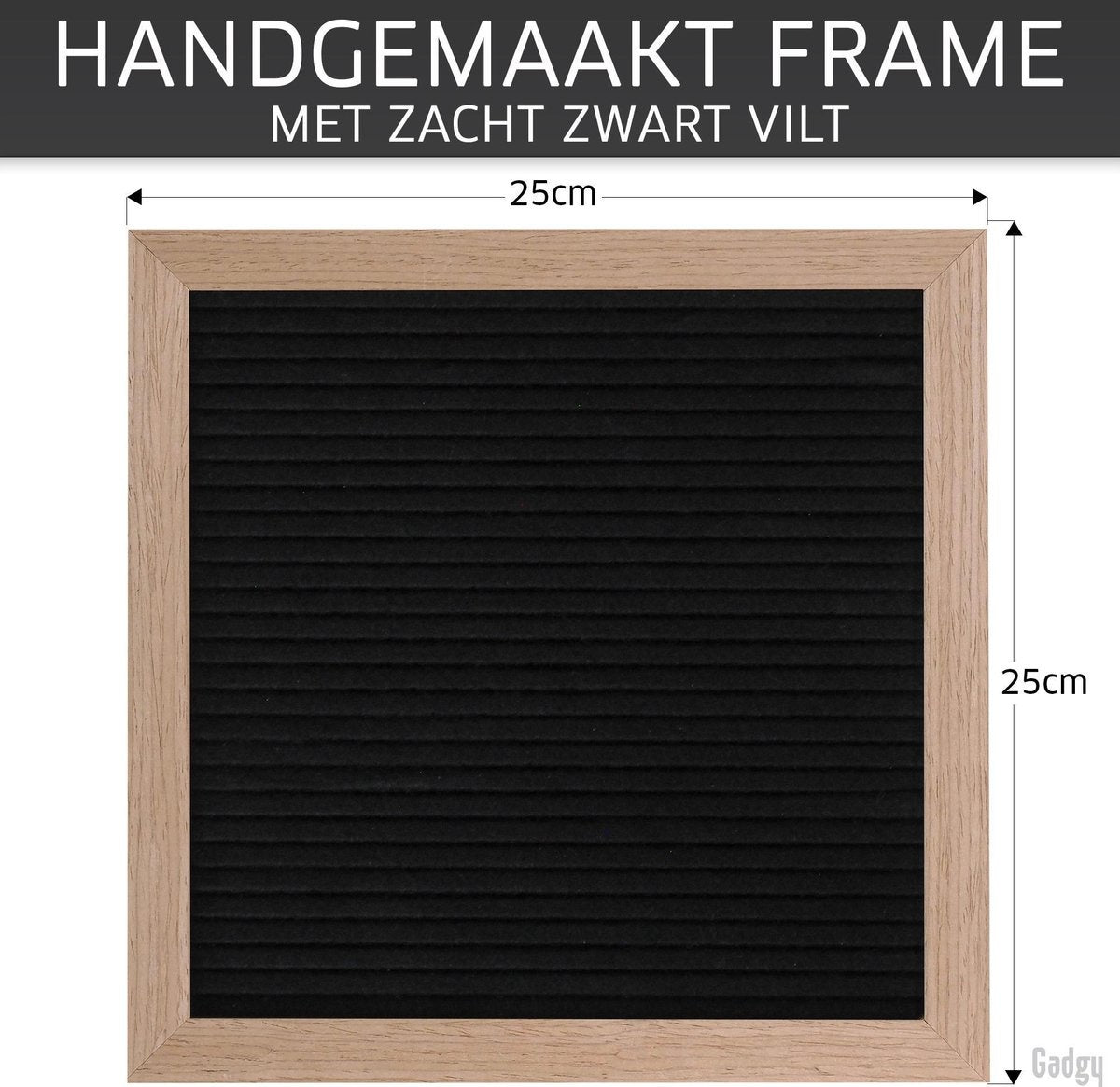 Gadgy Letter Board Schwarzer Filz - Holzrahmen - 25x25cm - mit Ständer, Haken und 3 Farbbuchstaben etc - Nettes Geschenk