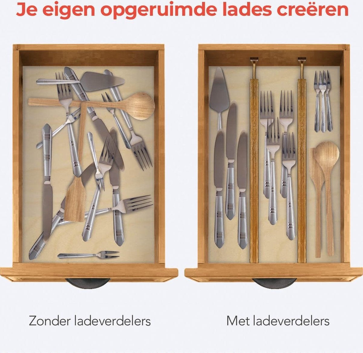 KitchenBrothers Schubladenteiler - Schubladenorganisator - Ausziehbar - Verstellbar - 4 Stück - Bambus