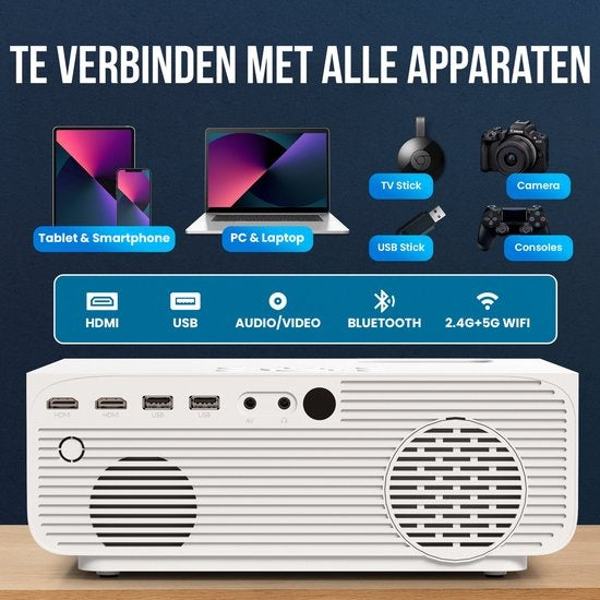Strex - Beamer - 1080P Full HD - 15000 Lumen - Kabellos - Inklusive Tasche/Projektionsleinwand - WiFi - Bluetooth - Weiß