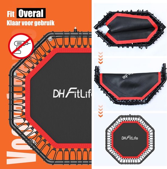 DH FitLife Faltbares Fitness-Trampolin Ø121 cm - Indoor-Trampolin ohne Installation - Mit 3 verstellbaren Griffen - Stabil & leise, bis zu 150 kg, für Kinder & Erwachsene
