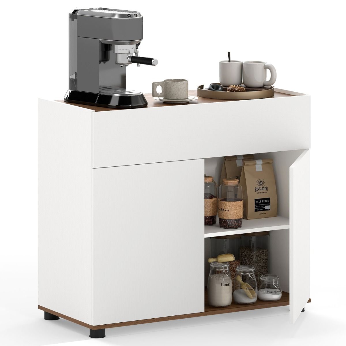 Coast Kommode mit Stauraum – Holzschrank mit einer Schublade und zwei Türen – schwarz/weiß – 80 x 35 x 70 cm