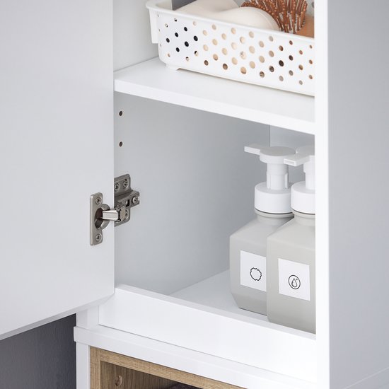 SoBuy BZR147-W Badezimmerschrank - Weißer Hochschrank mit 2 Türen & Fächern