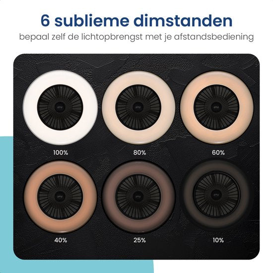 Gologi Deckenventilator mit Beleuchtung - Ã˜60 cm - LED RGBW - 6 Stufen - Schlafzimmer-Deckenleuchte - Deckenleuchte mit Ventilator - Mit Fernbedienung und App - Schwarz