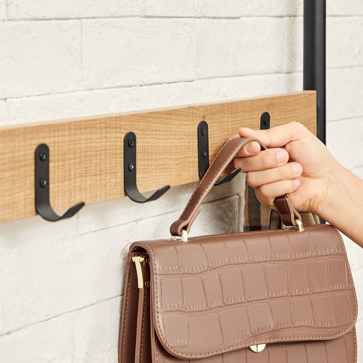 O'DADDYÂ¬Ã† Garderobenständer hochkant - Garderobe mit Schuhablage - 9 Haken 2 Lagen Schuhablage 6 Paar - Garderobe - 70 x 32 x 175 cm - Farbe Mango Holz