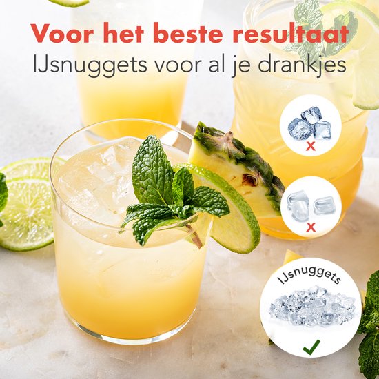 KitchenBrothers Nugget Eiswürfelbereiter - 1.1L - Crushed Ice Maker mit Eisportionierer - Tragbar - 15kg/24 Stunden - Schwarz