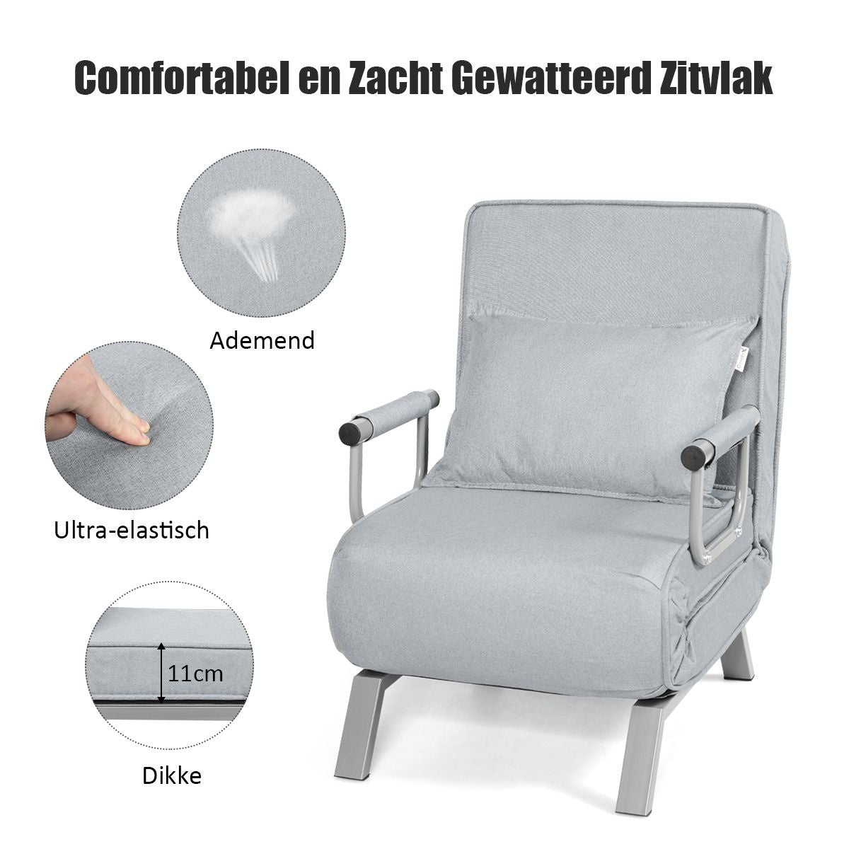Coast Cabrio Schlafsofa Klappsessel Besinbedbank Schlafsofa 5-Position Liegestuhl Hellgrau