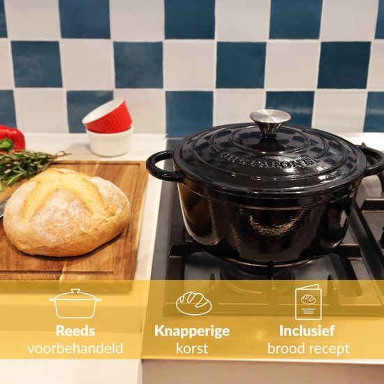 Chefarone Gusseisenpfanne 3,5 l – PFAS-frei – Bratpfanne inklusive Deckel – Für alle Wärmequellen geeignet – Schwarz emailliert