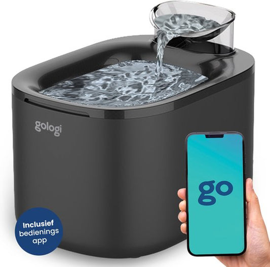 Gologi Trinkbrunnen Katze und Hund - 3.5L - Smart Water Fountain mit App - Katzenbrunnen - Silent - Schwarz