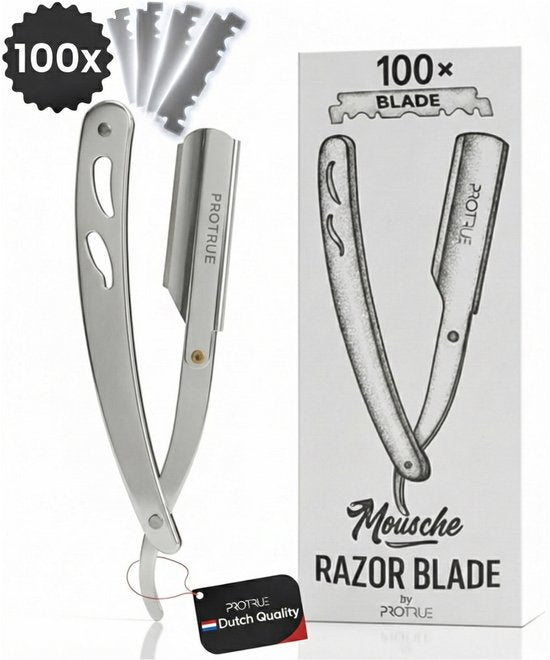 ProTrue Friseurmesser mit 100 Rasierklingen – Shavette (offenes Rasiermesser) – Klassisches Friseurmesser – Safety Razor – Straight Razor