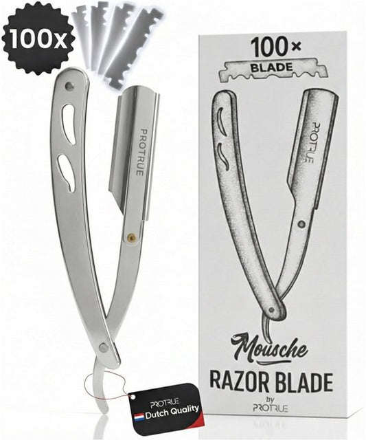 ProTrue Friseurmesser mit 100 Rasierklingen – Shavette (offenes Rasiermesser) – Klassisches Friseurmesser – Safety Razor – Straight Razor