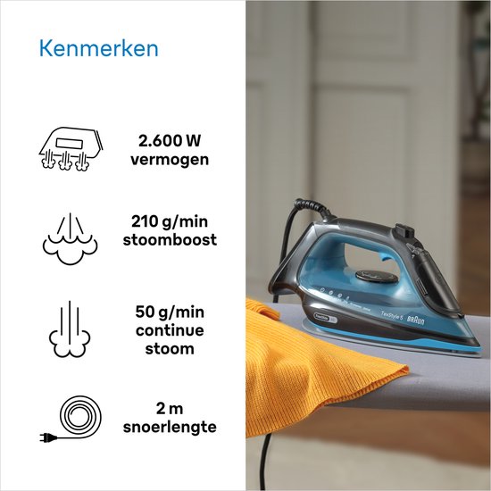 Braun TexStyle 5 SI5256BL – Dampfbügeleisen – Gleitet mühelos rückwärts – Selbstreinigend – Blau