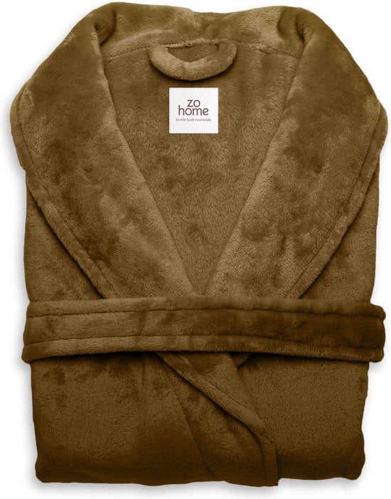 Zohome Bademantel Cara - Bademantel für Damen und Herren - L - Morgenmantel - Geeignet für die Sauna - Braun