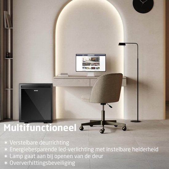 BREND BR-2225 Mini-Kühlschrank Freistehend 30 Liter - Tischkühlschrank mit einstellbarer Temperatur - Minibar mit einstellbarer Türrichtung - Schwarz