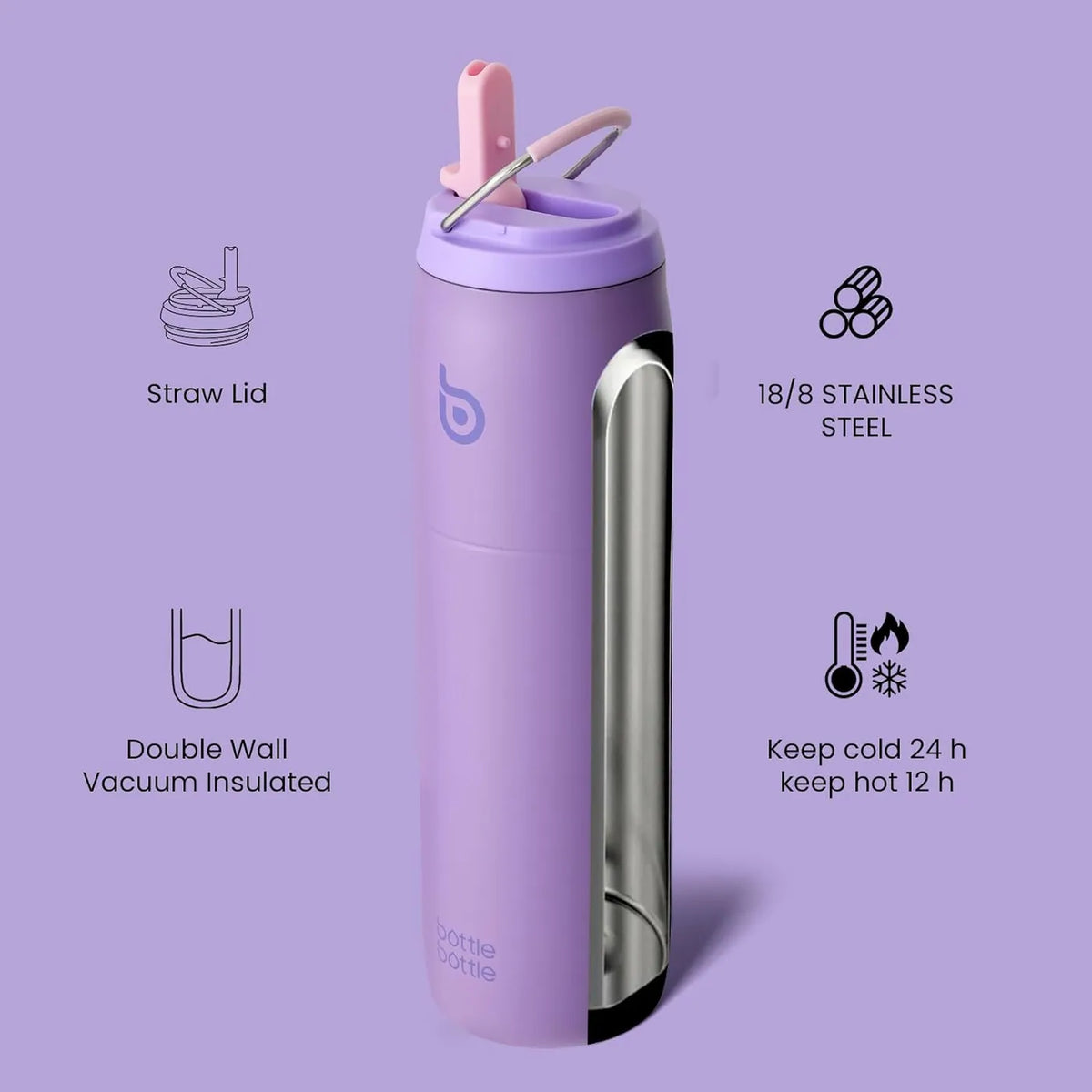Bottle Bottle Thermosflasche mit Strohhalmverschluss – Lila – 946 ml – 9,1 x 29 cm