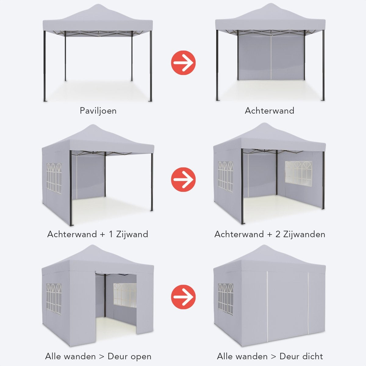 LifeGoods Partyzelt - Pavillon - 3x3 m - mit Seitenwänden - leicht aufbaubar - faltbar - wasserdicht - Tragetasche mit Rädern - dunkelgrau