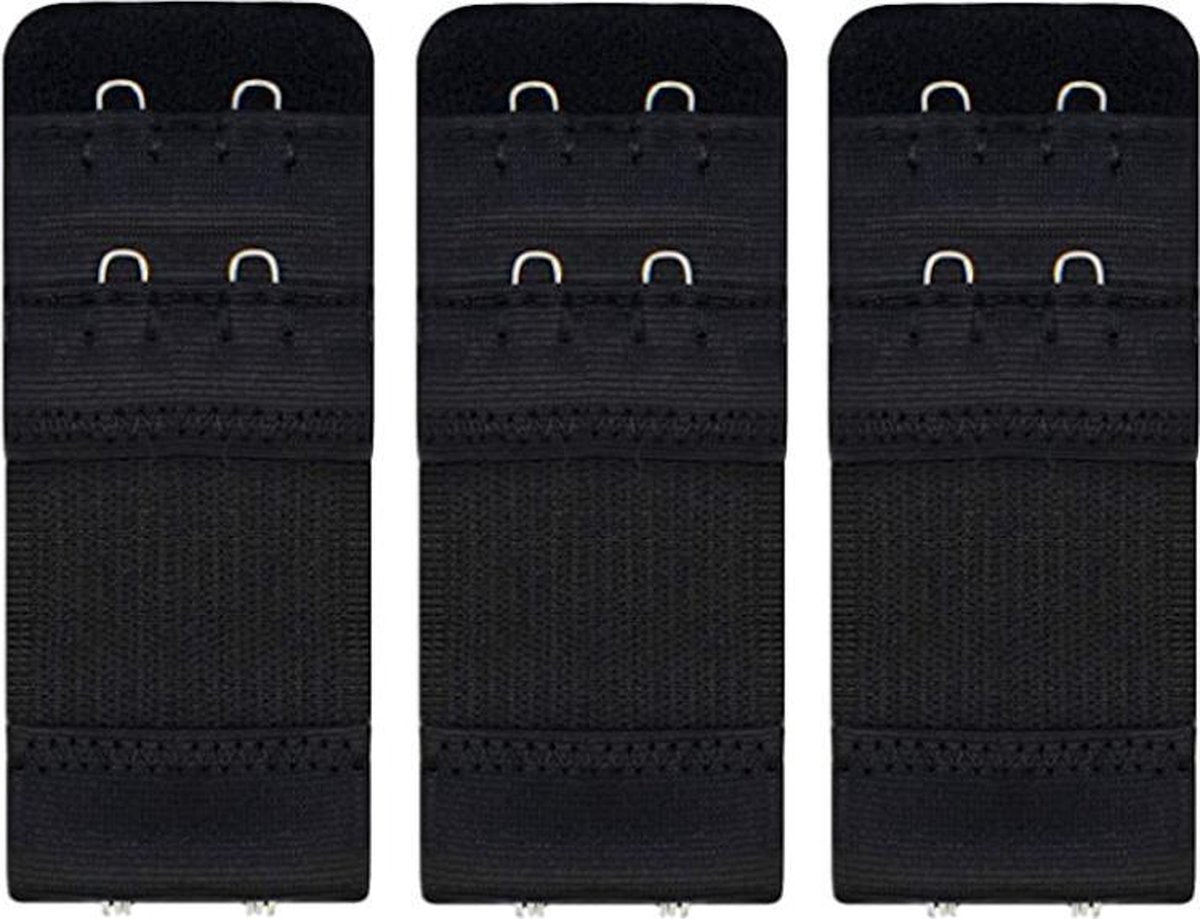 BH-Verlängerungsstück mit 2 Haken, 3er-Pack, elastisch, schwarz, 3,3 × 8 cm