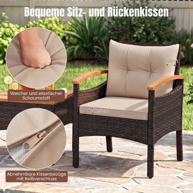 Coast 3-teiliges Rattan-Gartenset – Stühle 60,5 x 60 x 73 cm – Braun