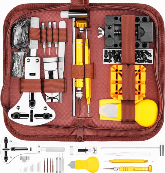 Happy Goods Uhrenreparaturset - 154-teilig - Geeignet bis 55 mm - 21 x 10 x 5 cm - Braun