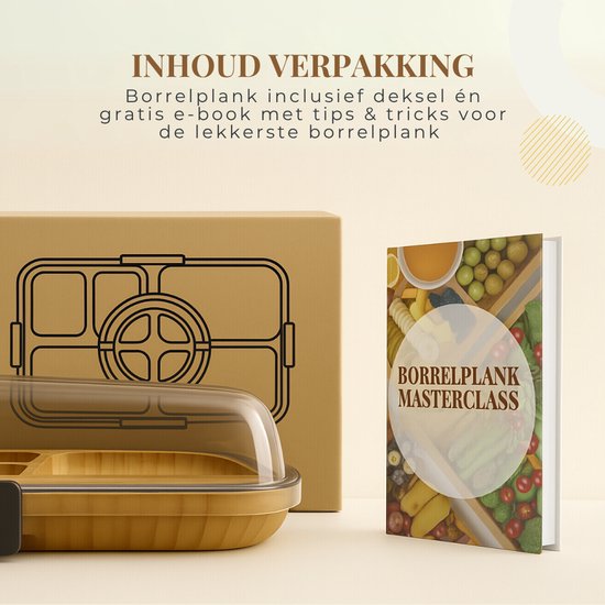 Latium Snackbrett aus Bambusholz inklusive Deckel mit Griff – Luxuriöses Tapas-Brett – Servierbrett – Inklusive kostenlosem E-Book – Weihnachtsgeschenk für Frauen oder Männer