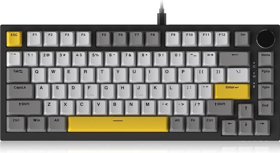 Ajazz AK820 – 75 % kabelgebundene RGB-Gaming-Tastatur – mechanisch – Gasket – Hot-Swap – Lautstärkeregler – QWERTY-Tastatur – 82 Tasten – Mondlichtgelb