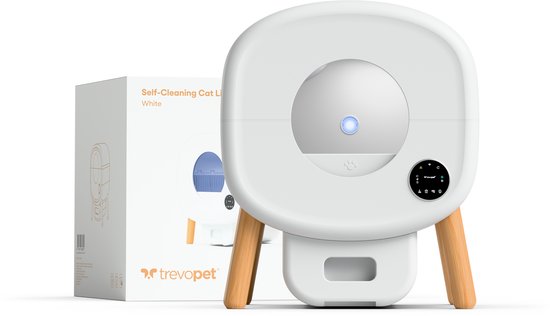 TrevoPet® Neo - Automatische Katzentoilette mit App - Selbstreinigung & Sicherheitssensoren - 13L Katzentoilette - Inkl. Katzentoilettenmatte, 60 Beutel & Zubehör - Weiß