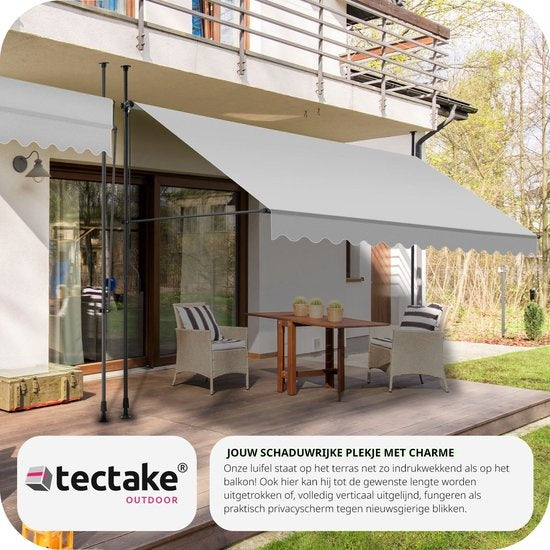 tectake - Klemmmarkise - Markise - Sonnendach - Verstellbar - Klemmmarkise - Balkonmarkise - 400 x 180 cm - hellgrau - Markise - 404970