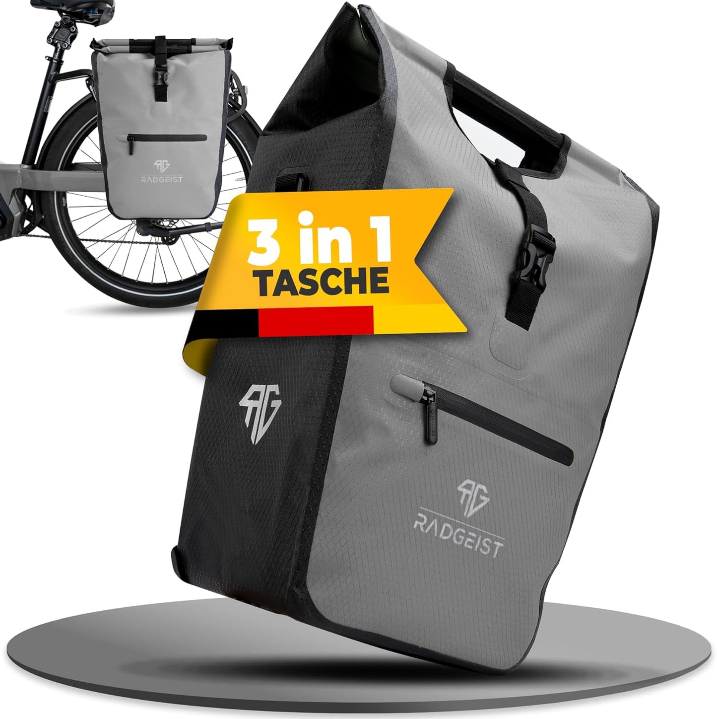 RADGEIST Fahrradtasche für Gepäckträger I Fahrradtasche Shopper I Fahrradkuriertasche & Tragetasche 22-28 Liter