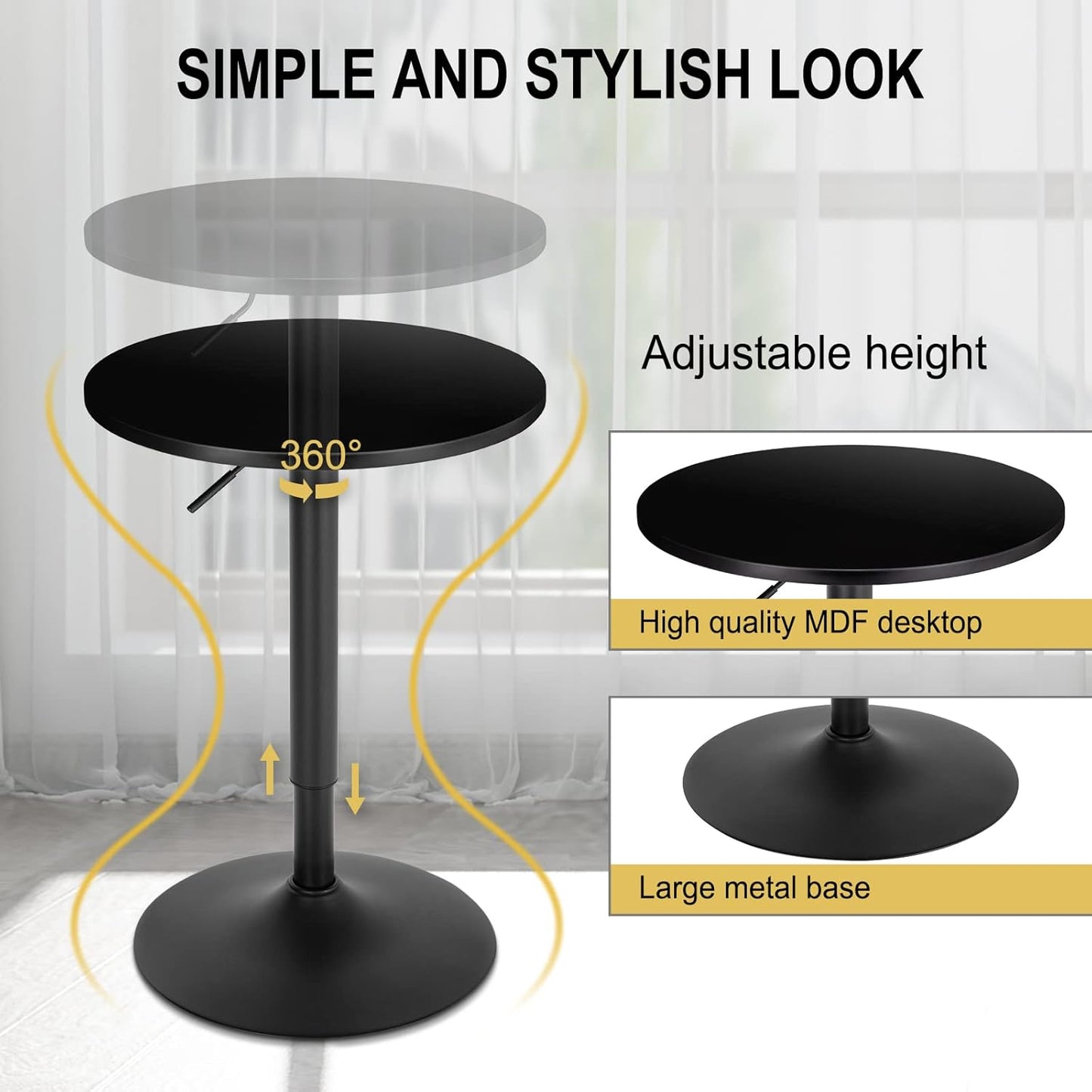 WOLTU Bartisch – Stehtisch – Höhenverstellbar 70–91 cm – Schwarz