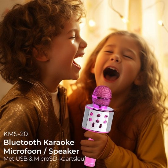 Denver Karaoke-Mikrofon Bluetooth - Drahtlos - Karaoke-Set - Eingebauter Lautsprecher - AUX - MicroSD - KMS20 - Pink