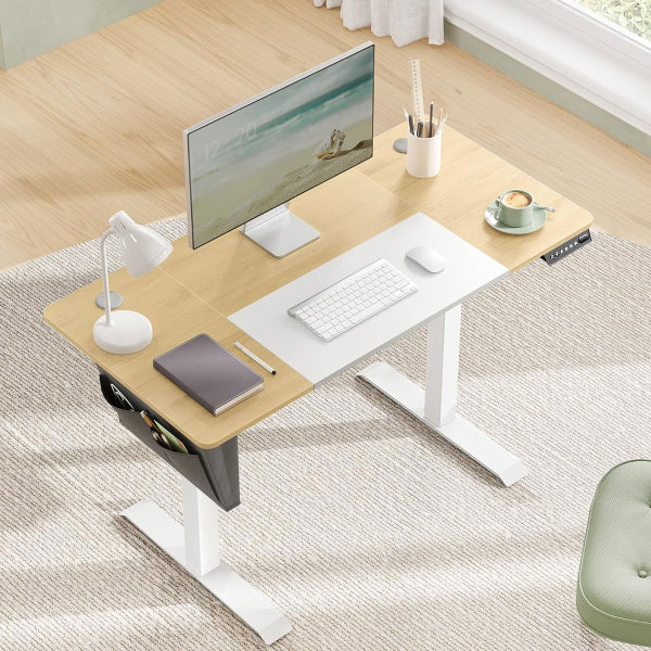 Songmics Elektrisch höhenverstellbarer Schreibtisch – 120 x 60 cm – Beige/Weiß