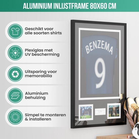 Avalo Bilderrahmen Aluminium - Einrahmung Fußballtrikot - 3D Box Frame - 60x80 CM - Schwarz - Tiefer Rahmen - Einrahmung Trikot im Bilderrahmen