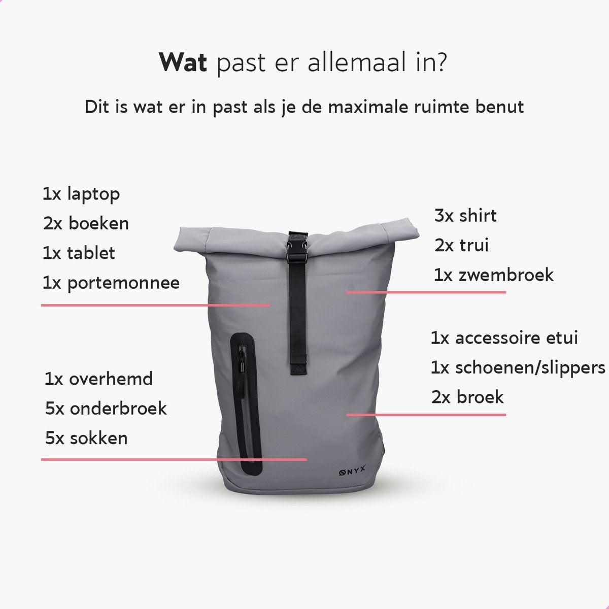 ONYXÂ¬Ã† Rolltop-Rucksack 25 bis 40L - Mit Laptopfach - Verstellbarer Rucksack - Reisetasche - Wasserdicht und strapazierfähig - Grau