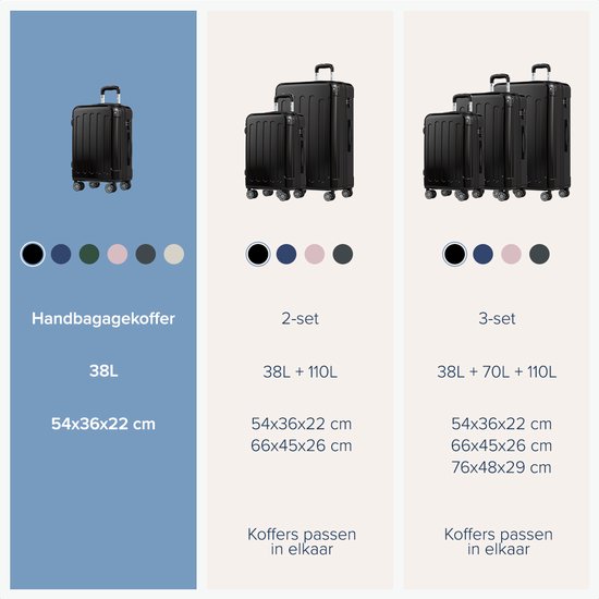 TRVLMORE Handgepäck Koffer - 45L - TSA Zahlenschloss - Leichtgewicht - erweiterbar - Trolley - 54x36x22cm - Schwarz