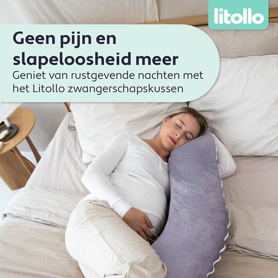 Litollo® Schwangerschaftskissen XL – Stillkissen – Körperkissen – Body Pillow – 140 cm – Abnehmbarer Bezug – Grau – Fleece