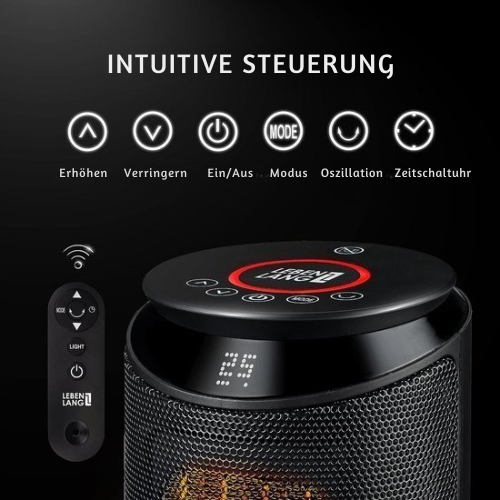 LEBENLANG - Heizlüfter mit Fernbedienung - Kompakt & energieeffizient - Einstellbare Temperatur und Timerfunktion - 2000W