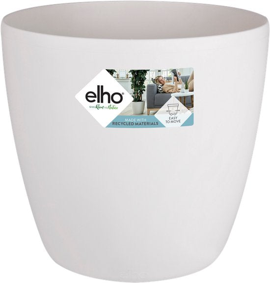 Elho Brussels Rund mit Rädern 35 – Großer Blumentopf für den Innenbereich – 100 % recycelter Kunststoff – Ø 35 x H 33 cm – Weiß