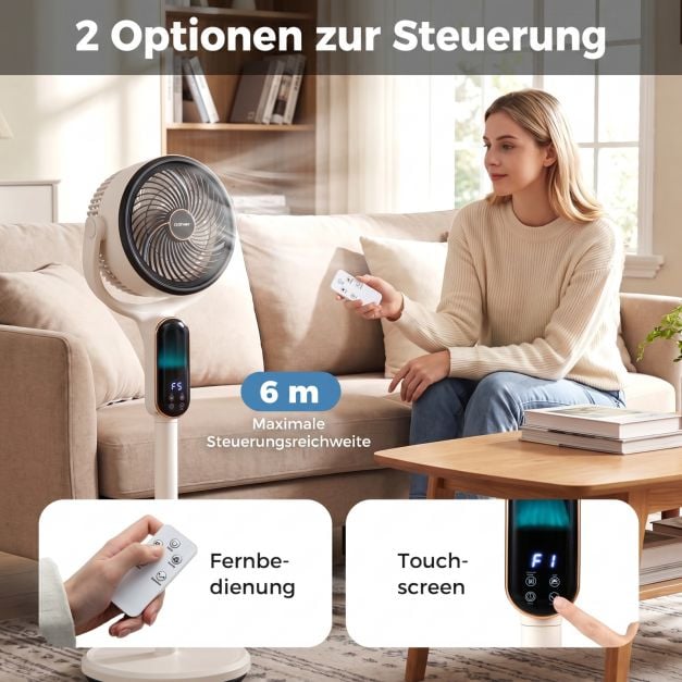 Coast Verstellbarer Stativventilator – 8 Geschwindigkeitsstufen – 54–96 cm – Grau