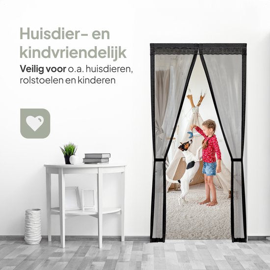 O'DADDY Türvorhang Deluxe FIBER - Magnetischer Fliegenvorhang - Für Neubau- und Standardtüren - Einfache Montage - Schwarzes Horn - 85x205 cm