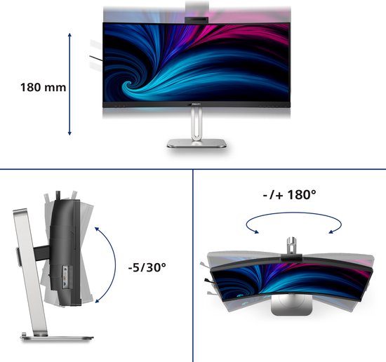 Philips 6000 Serie 34B2U6603CH – Gebogener Ultrawide-Monitor – Webcam – Thunderbolt 4 – USB-C 100 W – Smart KVM – 34 Zoll
