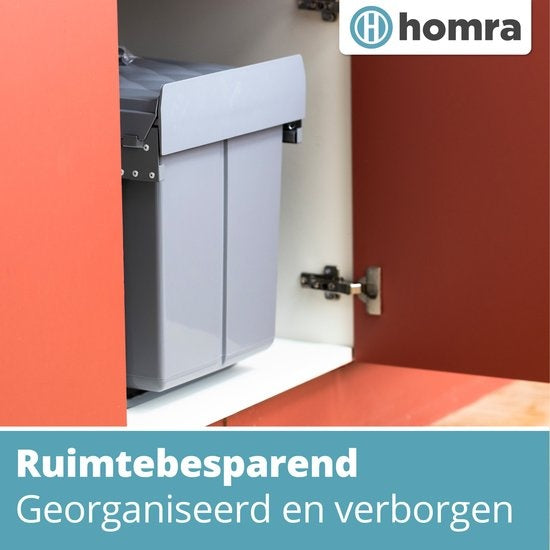 Homra - Einbau-Abfalleimer - 34 x 48 x 41,5 cm - 2x20L - 2 Behälter - Küche - Grau