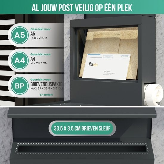 Avalo Briefkasten - Edelstahl - Mit Zeitungsfach & Schloss - Inkl. Montagematerial & 2 Schlüssel - Anthrazit