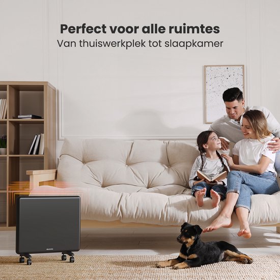 Auronic Konvektorheizung - 1000W - Elektroheizung - 3 Stufen - Metallheizkörper - Freistehend - Räder - Schwarz