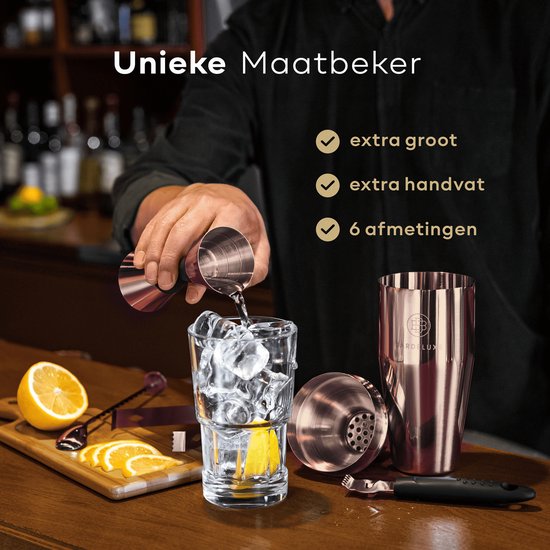 BarDeluxe® Cocktail-Set – 12-teilig – Cocktailshaker 750 ml – Edelstahl – inklusive luxuriöser Geschenkbox – Aufbewahrungstasche & Rezeptbuch – Roségold