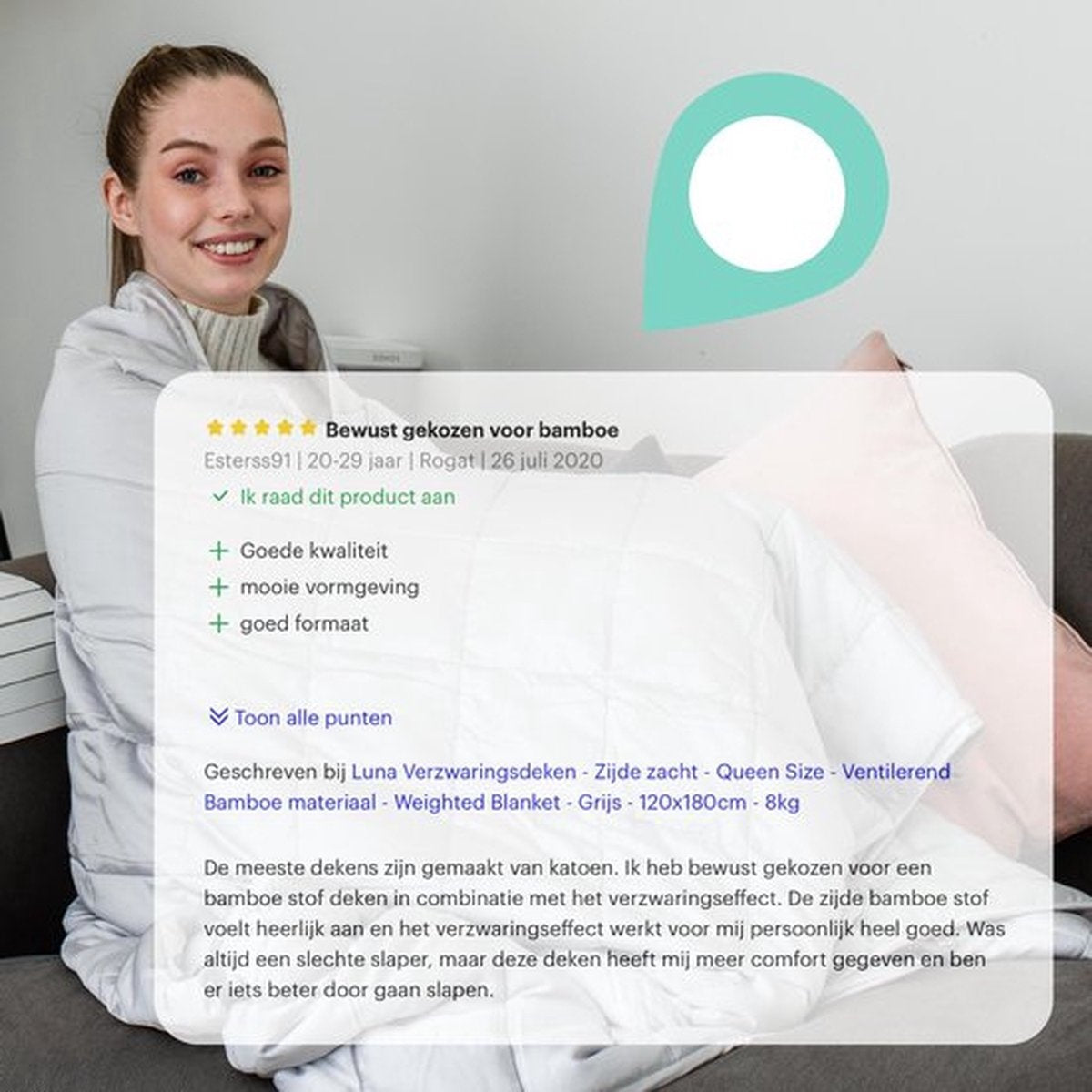 Litollo Beschwerungsdecke 10 kg mit weichem Ãœberzug - Beschwerungsdecke - strapazierfähiges Bambusmaterial - Grau - 150x200cm