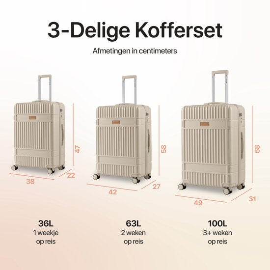 SKYCASES – Mittelgroßer Reisekoffer – Classic Heritage – Leichtgewicht – TSA-Schloss – 66 x 45 x 26 cm – 63 l – M-Rollkoffer – Geräuscharme Rollen – Beige