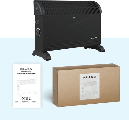 BRASQ Elektrische Konvektorheizung - Einstellbarer Thermostat - Elektrische Heizung - 750/1250/2000 Watt - Heizung - Schwarz