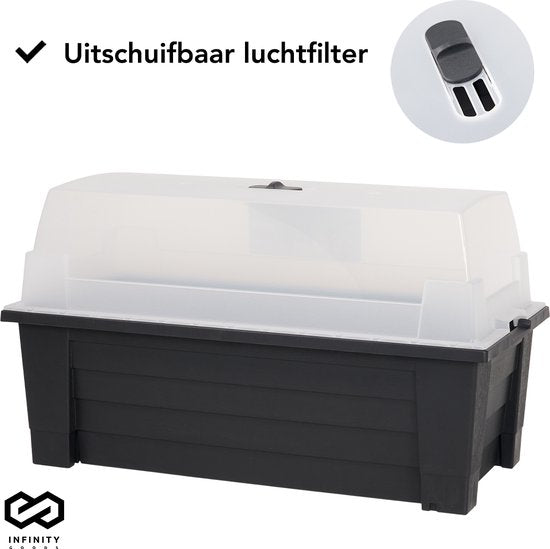 Infinity Goods Kweektafel Op Poten XXL - Kweekbak - Rechthoekig - 75 x 37 x 85 cm - 70L - Kweektuin - Buiten en Binnen - Deksel - Zwart