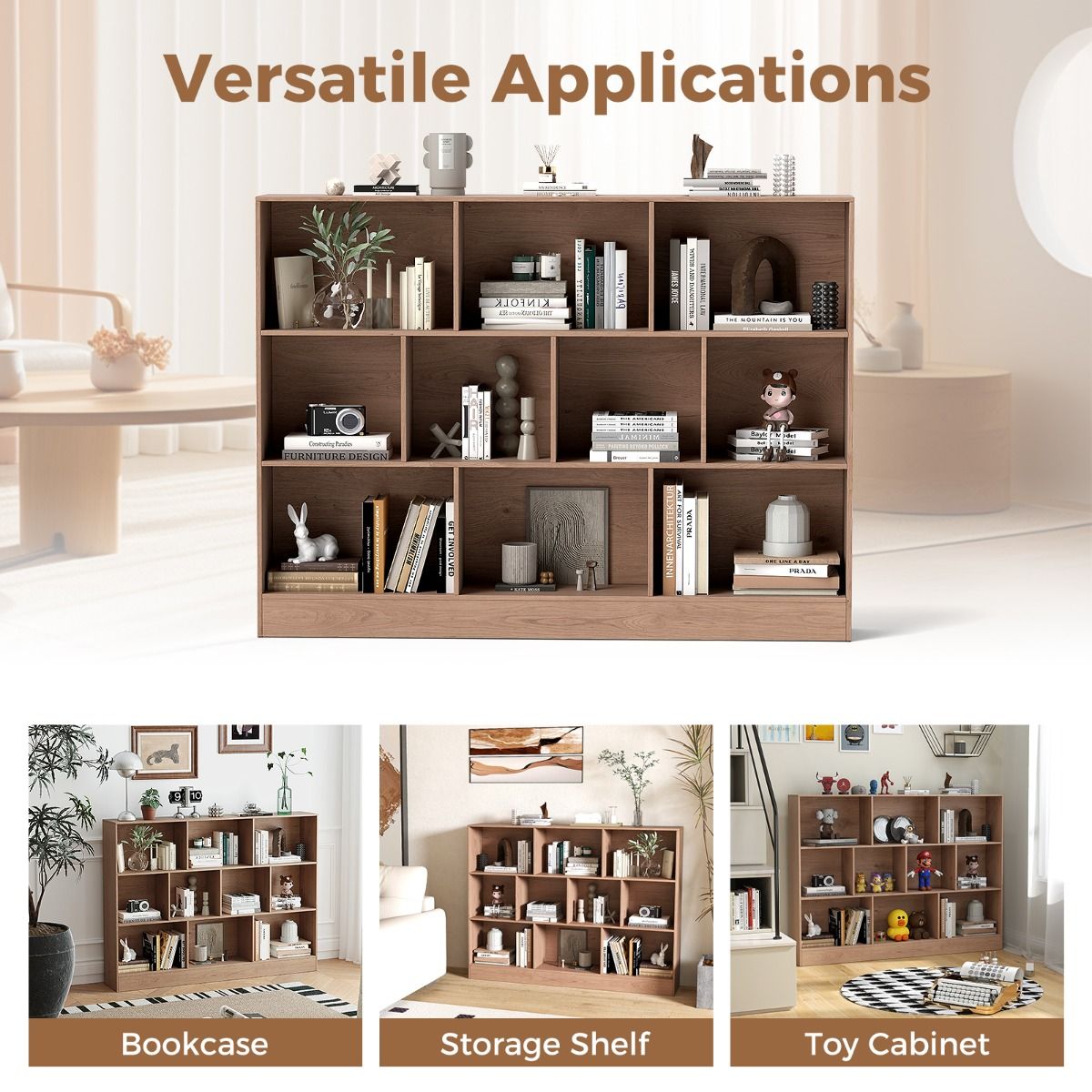 Coast Bücherregal – 10 offene Fächer – 3 Ebenen – 140 cm – Naturholz