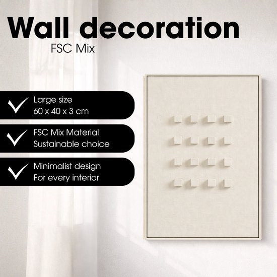 Mica Decorations Wanddekoration – Wandpaneel mit abstrakter Kunst, 60 x 40 x 3 cm – Wohnaccessoire für Wohnzimmer oder Schlafzimmer – Off-White